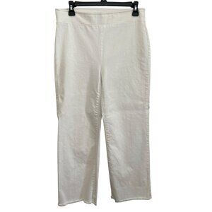 Loft White Womens Mid-Rise Cropped Elastic Waist Jeans With Frayed Hem Size 4